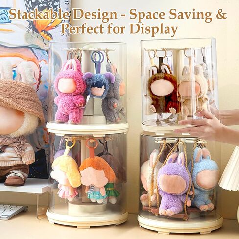 Rotating Clear Display Cases for Plush Doll Display Stand Figure Display Case Display Box for 6.7 inch Doll Keychain Collectibles No Dolls Cream White in Saudi Arabia