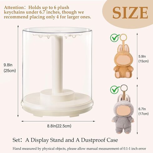 Rotating Clear Display Cases for Plush Doll Display Stand Figure Display Case Display Box for 6.7 inch Doll Keychain Collectibles No Dolls Cream White in Saudi Arabia