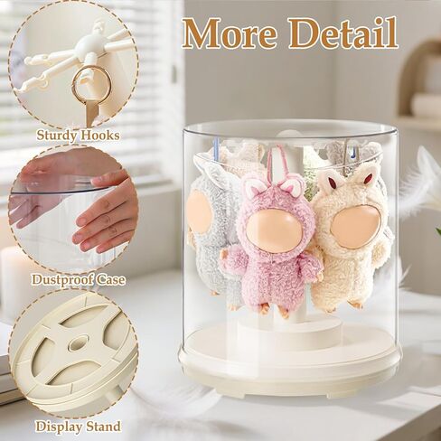 Rotating Clear Display Cases for Plush Doll Display Stand Figure Display Case Display Box for 6.7 inch Doll Keychain Collectibles No Dolls Cream White in Saudi Arabia