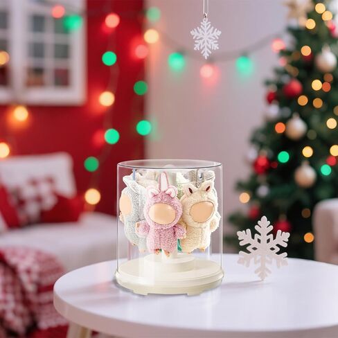 Rotating Clear Display Cases for Plush Doll Display Stand Figure Display Case Display Box for 6.7 inch Doll Keychain Collectibles No Dolls Cream White in Saudi Arabia