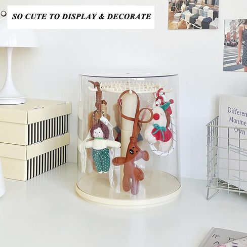Rotatable Clear Display Case with Stand for Plush Doll Keychain, Protective Organizers Holder for Collectibles, Dustproof Showcase for Hanging (Beige 1Pcs) in Saudi Arabia