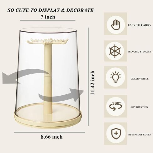 Rotatable Clear Display Case with Stand for Plush Doll Keychain, Protective Organizers Holder for Collectibles, Dustproof Showcase for Hanging (Beige 1Pcs) in Saudi Arabia