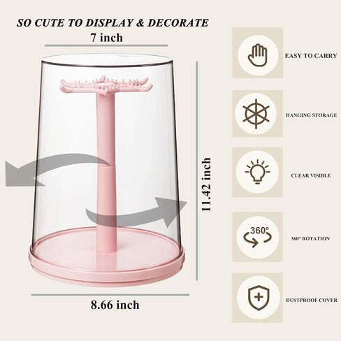 Rotatable Clear Display Case with Stand for Plush Doll Keychain, Protective Organizers Holder for Collectibles, Dustproof Showcase for Hanging (Beige 1Pcs) in Saudi Arabia