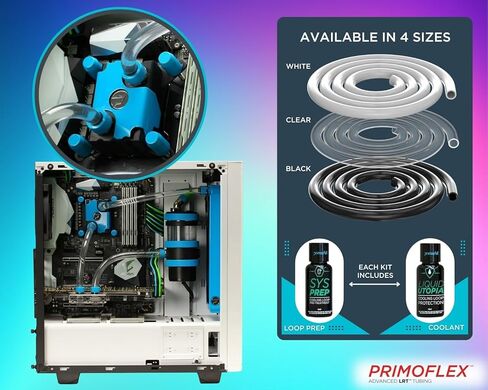 أنابيب مرنة مخصصة للتبريد المائي PrimoChill PrimoFlex LRT - 7/16 بوصة ID × 5/8 بوصة OD، 10 أقدام مرفقة مع إعداد النظام والمبرد، مصنوعة من مواد فاخرة، صُنعت بفخر في الولايات المتحدة الأمريكية - أسود أونيكس in Kuwait