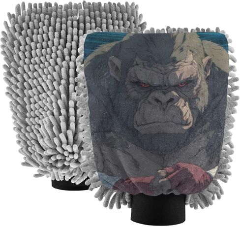 AIXIWAWA Anime Gorilla Boxing Print Car Wash Mitt Washing Glove Scratch Free Water Absorbent 2 Pack Medium in Saudi Arabia