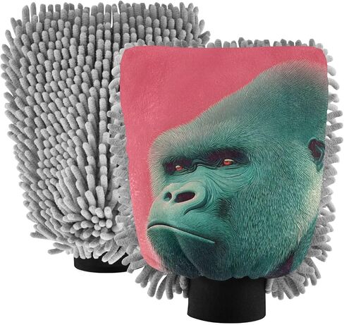 AIXIWAWA Surreal Gorilla Print Car Wash Mitt Washing Glove Scratch Free Water Absorbent 2 Pack Medium in Saudi Arabia