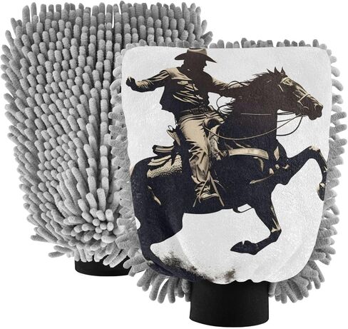 AIXIWAWA Cowboy Sketch Print Car Wash Mitt Washing Glove Scratch Free Water Absorbent 2 Pack Large in Saudi Arabia