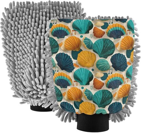 AIXIWAWA Seashells Music Print Car Wash Mitt Washing Glove Scratch Free Water Absorbent 2 Pack Large in Saudi Arabia