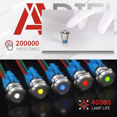 APIELE Push Button Switch 19mm Spot Light Momentary Stainless Steel Push Button 12V-24VDC with Wire 1NO1NC(19mm, Yellow) in Saudi Arabia