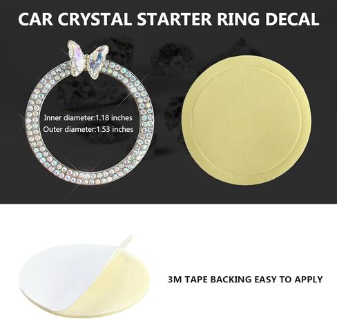 Butterfly Bling Ring Emblem Car Accessories, Crystal Double Rhinestone Engine Start Stop Decoration, Sparkling Push to Start Button Cover Key Ignition & Knob Ring Decal for Women (White) in Saudi Arabia