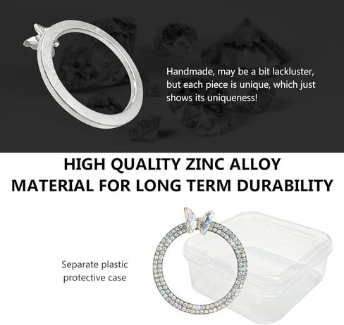 Butterfly Bling Ring Emblem Car Accessories, Crystal Double Rhinestone Engine Start Stop Decoration, Sparkling Push to Start Button Cover Key Ignition & Knob Ring Decal for Women (White) in Saudi Arabia