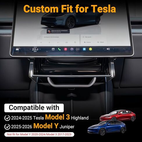 Hidden Under Screen Center Console Storage Organizer Compatible with 2024–2025 Tesla Model 3 Highland & 2025–2026 Model Y Juniper, Magnetic Installation, Anti-Slip (Black) in Saudi Arabia