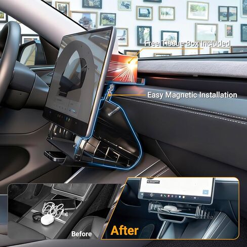 Hidden Under Screen Center Console Storage Organizer Compatible with 2024–2025 Tesla Model 3 Highland & 2025–2026 Model Y Juniper, Magnetic Installation, Anti-Slip (Black) in Saudi Arabia