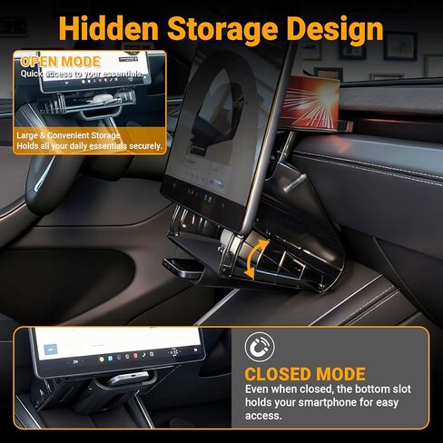 Hidden Under Screen Center Console Storage Organizer Compatible with 2024–2025 Tesla Model 3 Highland & 2025–2026 Model Y Juniper, Magnetic Installation, Anti-Slip (Black) in Saudi Arabia