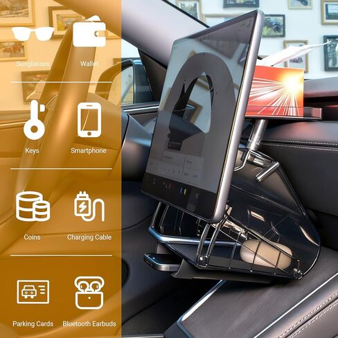Hidden Under Screen Center Console Storage Organizer Compatible with 2024–2025 Tesla Model 3 Highland & 2025–2026 Model Y Juniper, Magnetic Installation, Anti-Slip (Black) in Saudi Arabia