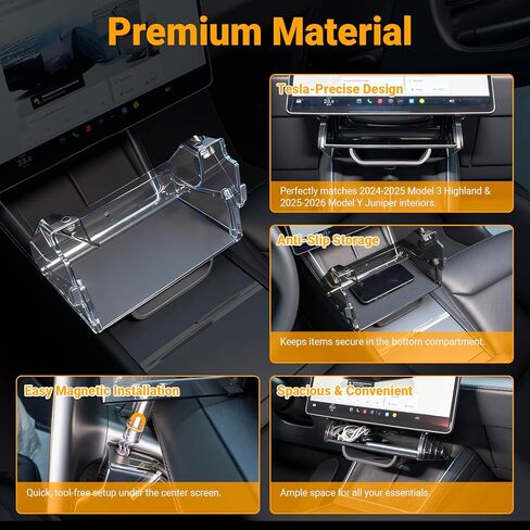 Hidden Under Screen Center Console Storage Organizer Compatible with 2024–2025 Tesla Model 3 Highland & 2025–2026 Model Y Juniper, Magnetic Installation, Anti-Slip (Black) in Saudi Arabia