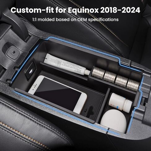 مسند ذراع منظم لوحدة التحكم المركزية لـ Chevy Equinox 2018-2024، ملحقات لـ 2018-2024 Equinox صندوق تخزين صينية وحدة التحكم المركزية، بلاستيك ABS، أسود in Saudi Arabia