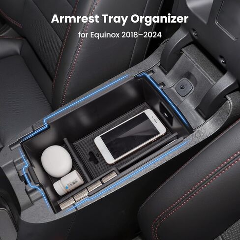 مسند ذراع منظم لوحدة التحكم المركزية لـ Chevy Equinox 2018-2024، ملحقات لـ 2018-2024 Equinox صندوق تخزين صينية وحدة التحكم المركزية، بلاستيك ABS، أسود in Saudi Arabia