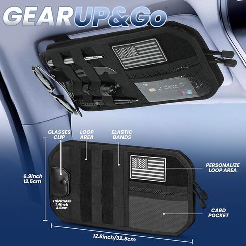 LEPHYON Molle Visor Organizer للسيارة، 1000D بوليستر تكتيكي حامل نظارات شمسية مع جيوب بسحاب، أشرطة قابلة للتعديل لتخزين سيارات الدفع الرباعي والشاحنات دورية (أسود) in Kuwait