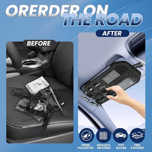 LEPHYON Molle Visor Organizer للسيارة، 1000D بوليستر تكتيكي حامل نظارات شمسية مع جيوب بسحاب، أشرطة قابلة للتعديل لتخزين سيارات الدفع الرباعي والشاحنات دورية (أسود) in Kuwait