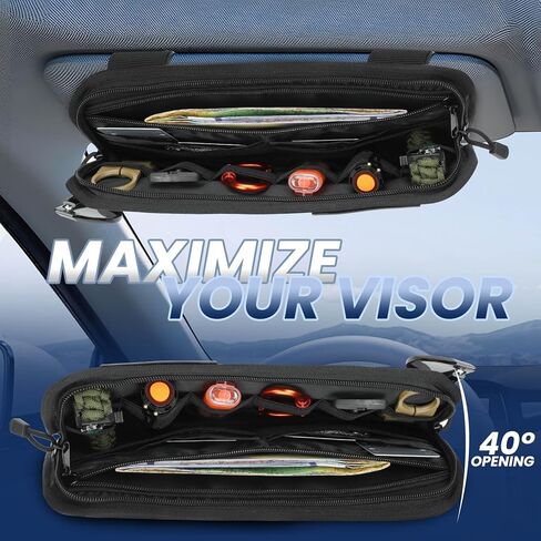 LEPHYON Molle Visor Organizer للسيارة، 1000D بوليستر تكتيكي حامل نظارات شمسية مع جيوب بسحاب، أشرطة قابلة للتعديل لتخزين سيارات الدفع الرباعي والشاحنات دورية (أسود) in Kuwait