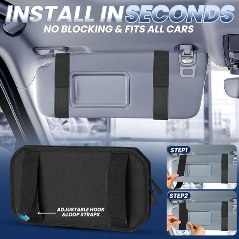 LEPHYON Molle Visor Organizer للسيارة، 1000D بوليستر تكتيكي حامل نظارات شمسية مع جيوب بسحاب، أشرطة قابلة للتعديل لتخزين سيارات الدفع الرباعي والشاحنات دورية (أسود) in Kuwait