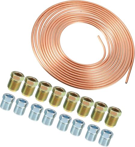 Motoforti 1 Set 25 Ft of 5/16 Inch OD Brake Line Tubing Kit Flexible Copper Coated Brake Line Tube Roll Coil with 16 Inverted Flare Fittings Long-lasting in Saudi Arabia