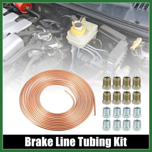 Motoforti 1 Set 25 Ft of 5/16 Inch OD Brake Line Tubing Kit Flexible Copper Coated Brake Line Tube Roll Coil with 16 Inverted Flare Fittings Long-lasting in Saudi Arabia