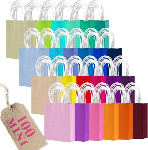 qiqee 100Pcs Paper Gift Bags with Handles - 12.6"x4.3"x10" Wide Large Party Favor Bags - 24 Solid Colors in Saudi Arabia