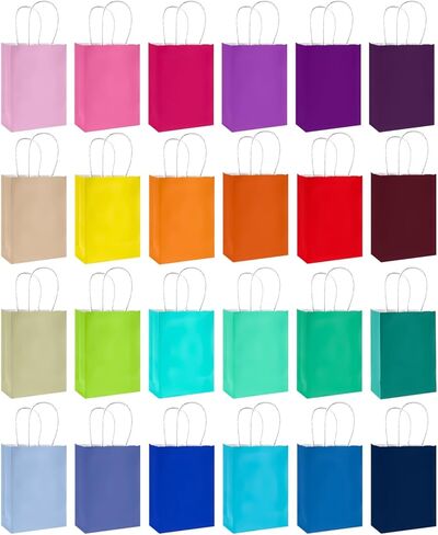 qiqee 100Pcs Paper Gift Bags with Handles - 12.6"x4.3"x10" Wide Large Party Favor Bags - 24 Solid Colors in Saudi Arabia