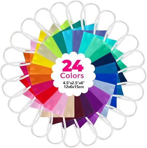 qiqee 100Pcs Paper Gift Bags with Handles - 12.6"x4.3"x10" Wide Large Party Favor Bags - 24 Solid Colors in Saudi Arabia