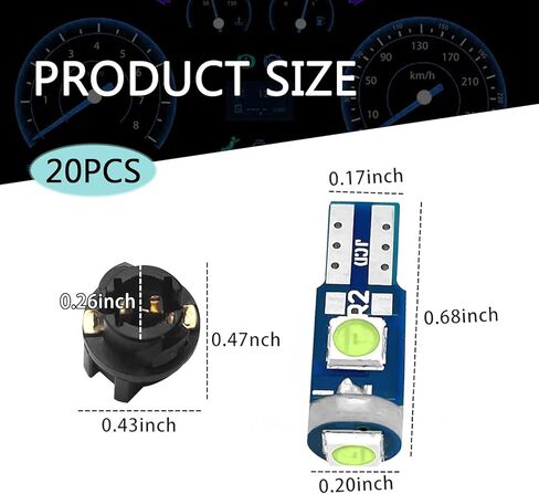 مصابيح LED للعدادات، مجموعات لمبات عنقودية فائقة السطوع، لمبة T5 LED مع مقبس قفل ملتوي، مصابيح لوحة القيادة العالمية لمعظم السيارات، عبوة من 20 قطعة (أزرق) in Kuwait