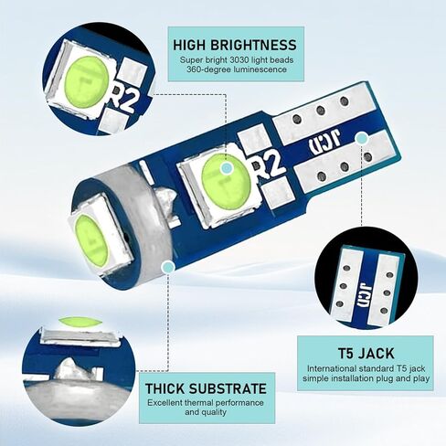 مصابيح LED للعدادات، مجموعات لمبات عنقودية فائقة السطوع، لمبة T5 LED مع مقبس قفل ملتوي، مصابيح لوحة القيادة العالمية لمعظم السيارات، عبوة من 20 قطعة (أزرق) in Kuwait