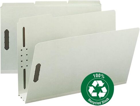 Smead 100% Recycled Pressboard Fastener File Folder, 2 Fasteners, 1/3-Cut Tab, 3" Expansion, Legal Size, Gray/Green, 25 per Box (20005) in Saudi Arabia