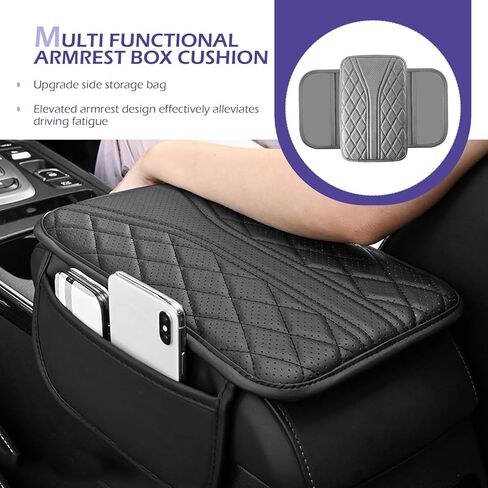 Car Center Console Cover, Leather Center Armrest Cover with Storage Bags, Automotive Heightening Console Protection Pad, Universal for Cars, Trucks, SUVs (Black) in Saudi Arabia
