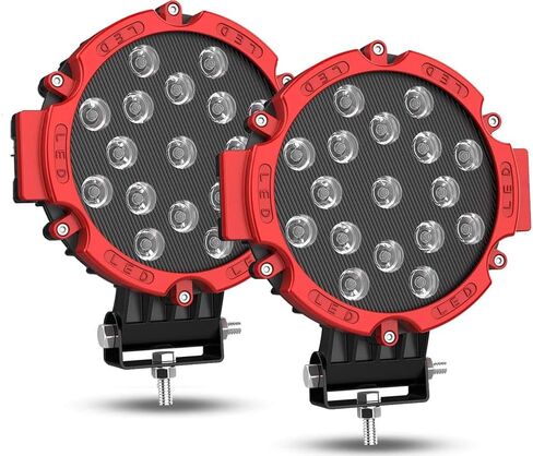 مصابيح LED مستديرة للطرق الوعرة، 7 بوصة 51 وات شاحنات جرار LED أضواء عمل 12 فولت 24 فولت مقاومة للماء على الطرق الوعرة أضواء الضباب للقيادة على الجليد لعربة الجولف ATV UTV RV المحراث، قطعتان باللون الأحمر in Kuwait