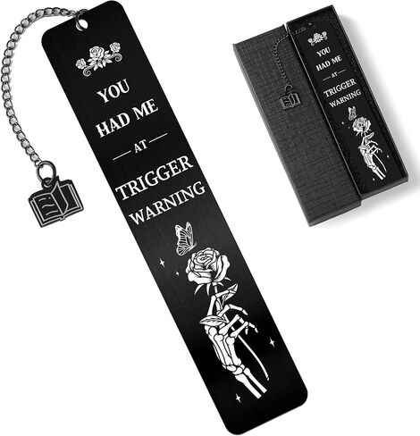 Dark Romance Bookmark Gift for Women, Gothic Book Merch Metal Black Bookmark with Rose Skeleton Hand Charm, Reading List Accessory for Book Lovers, Gift with Box in Saudi Arabia