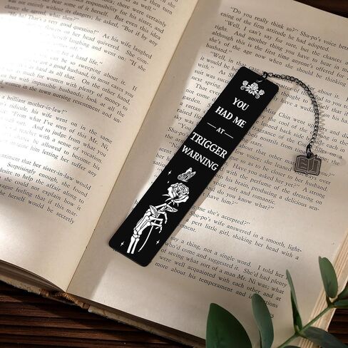 Dark Romance Bookmark Gift for Women, Gothic Book Merch Metal Black Bookmark with Rose Skeleton Hand Charm, Reading List Accessory for Book Lovers, Gift with Box in Saudi Arabia