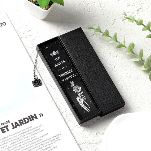Dark Romance Bookmark Gift for Women, Gothic Book Merch Metal Black Bookmark with Rose Skeleton Hand Charm, Reading List Accessory for Book Lovers, Gift with Box in Saudi Arabia