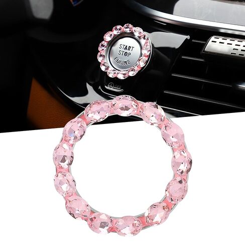 غطاء زر تشغيل محرك السيارة من TOMALL Bling، غطاء حلقة زر تشغيل كريستال داخلي لامع، إكسسوارات سباركلي، حلقة إشعال، حجر الراين، محرك بدء إيقاف التشغيل، ديكورات عالمية للسيارة (وردي) in Kuwait