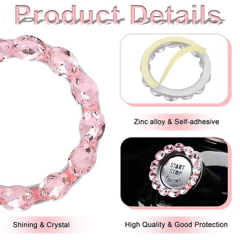 غطاء زر تشغيل محرك السيارة من TOMALL Bling، غطاء حلقة زر تشغيل كريستال داخلي لامع، إكسسوارات سباركلي، حلقة إشعال، حجر الراين، محرك بدء إيقاف التشغيل، ديكورات عالمية للسيارة (وردي) in Kuwait