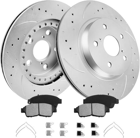 MOTOREVO Front Geomet Brake Rotors Kit Compatible with RAV4 [ 2019-2024, 305mm12.01in ] Automotive Replacement Vented Coated Drilled Slotted Discs and Ceramic Brake Pads 2019 2020 2021 2022 2023 2024 in Kuwait