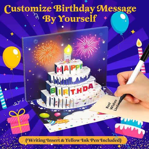 بطاقة عيد ميلاد منبثقة ثلاثية الأبعاد مع أضواء LED وشمعة قابلة للنفخ - بطاقة تهنئة موسيقية تفاعلية للنساء والرجال والأطفال باللون الأزرق السماوي، هدية عيد الميلاد لجميع الأعمار in Kuwait