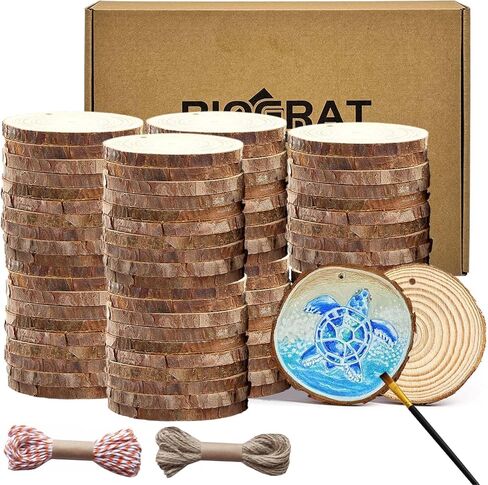 2 Inch Wood Slices Wooden Discs for Crafts with Holes, 80 Pcs 2-2.4 Inches, with 2 Ropes in Saudi Arabia