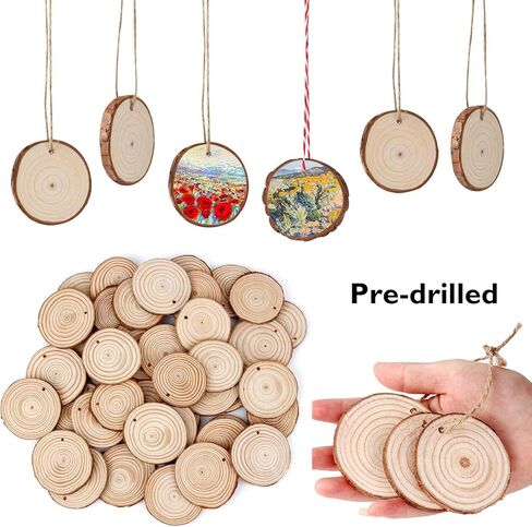 2 Inch Wood Slices Wooden Discs for Crafts with Holes, 80 Pcs 2-2.4 Inches, with 2 Ropes in Saudi Arabia