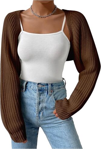 GORGLITTER Women's Long Sleeve Bolero Shrug Crop Cardigan Open Front Drop Shoulder Knit Sweater Light Apricot Medium in Saudi Arabia
