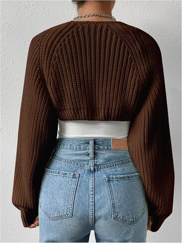 GORGLITTER Women's Long Sleeve Bolero Shrug Crop Cardigan Open Front Drop Shoulder Knit Sweater Light Apricot Medium in Saudi Arabia