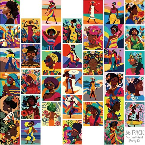 36 قطعة قماش مرسومة مسبقًا مقاس 8 × 10 بوصة للرسم على قماش قطني أفرو كوين للرسم على القماش الممدد مسبقًا للبالغين والأطفال مخطط قماشي مرسوم مسبقًا للرشفة والطلاء لصالح لوازم الحفلات in Kuwait