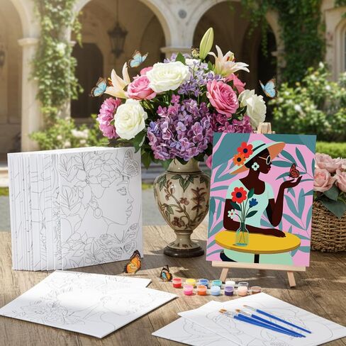 36 قطعة قماش مرسومة مسبقًا مقاس 8 × 10 بوصة للرسم على قماش قطني أفرو كوين للرسم على القماش الممدد مسبقًا للبالغين والأطفال مخطط قماشي مرسوم مسبقًا للرشفة والطلاء لصالح لوازم الحفلات in Kuwait