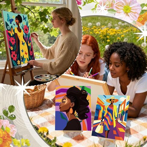 36 قطعة قماش مرسومة مسبقًا مقاس 8 × 10 بوصة للرسم على قماش قطني أفرو كوين للرسم على القماش الممدد مسبقًا للبالغين والأطفال مخطط قماشي مرسوم مسبقًا للرشفة والطلاء لصالح لوازم الحفلات in Kuwait